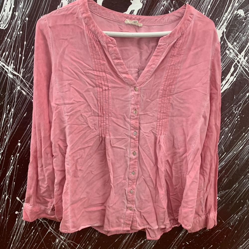 Jane and Delancey Pink Pintuck Button Down Blouse Long Sleeve Rayon Vintage L